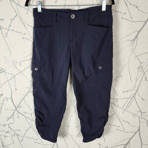 Eddie Bauer Travex Navy Stretch Mid Rise Ruched Cargo Capris